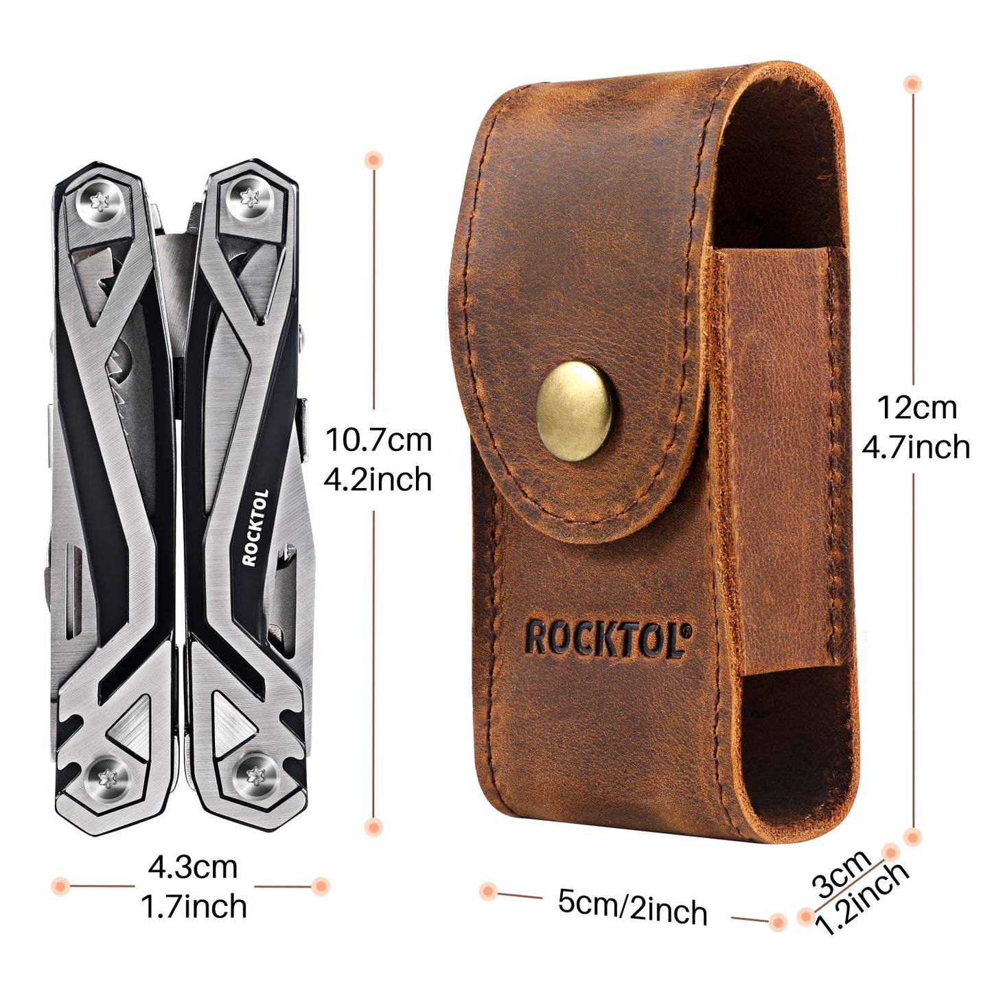 ROCKTOL Premium Leather Multitool Sheath for Belt Fits 4.2 “ Multitools