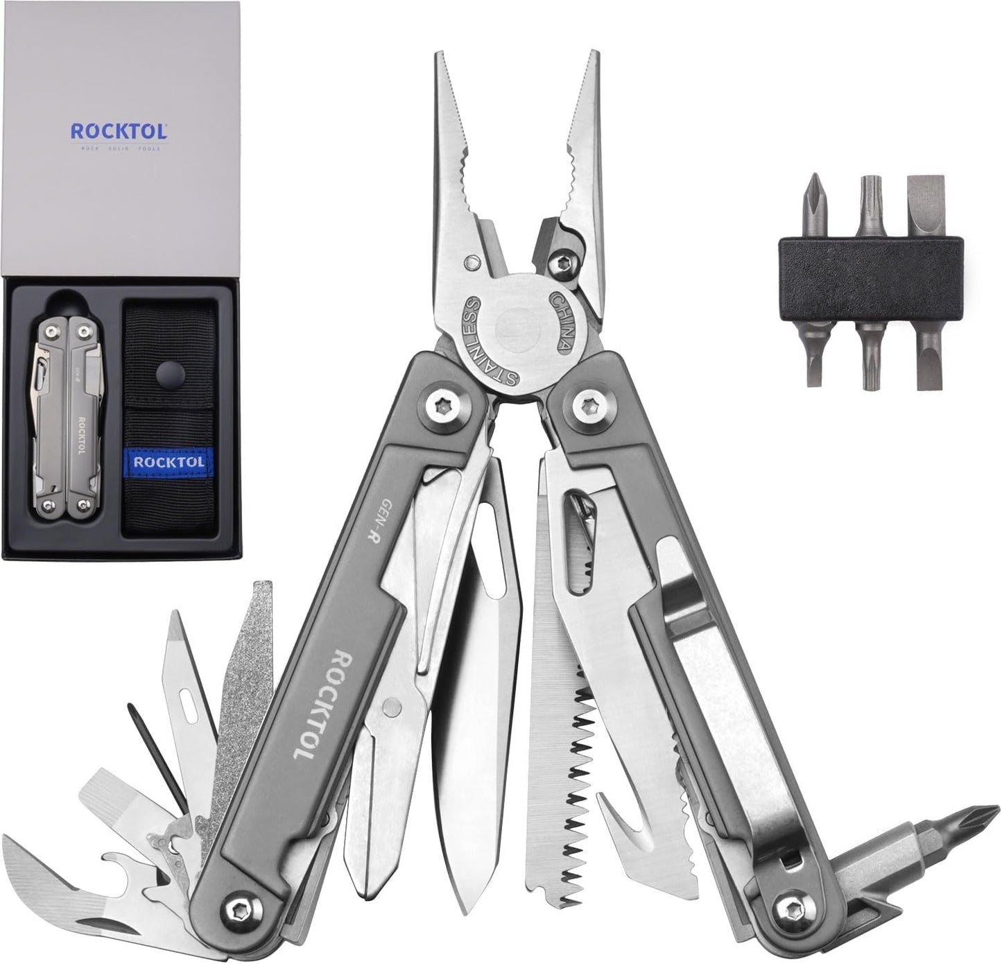 NEW! ROCKTOL GEN-R Multitool with VG10 Knife Blade 27-in-1 Multi-tool with Titanium plated Handle for Backpacking,Hiking,Camping