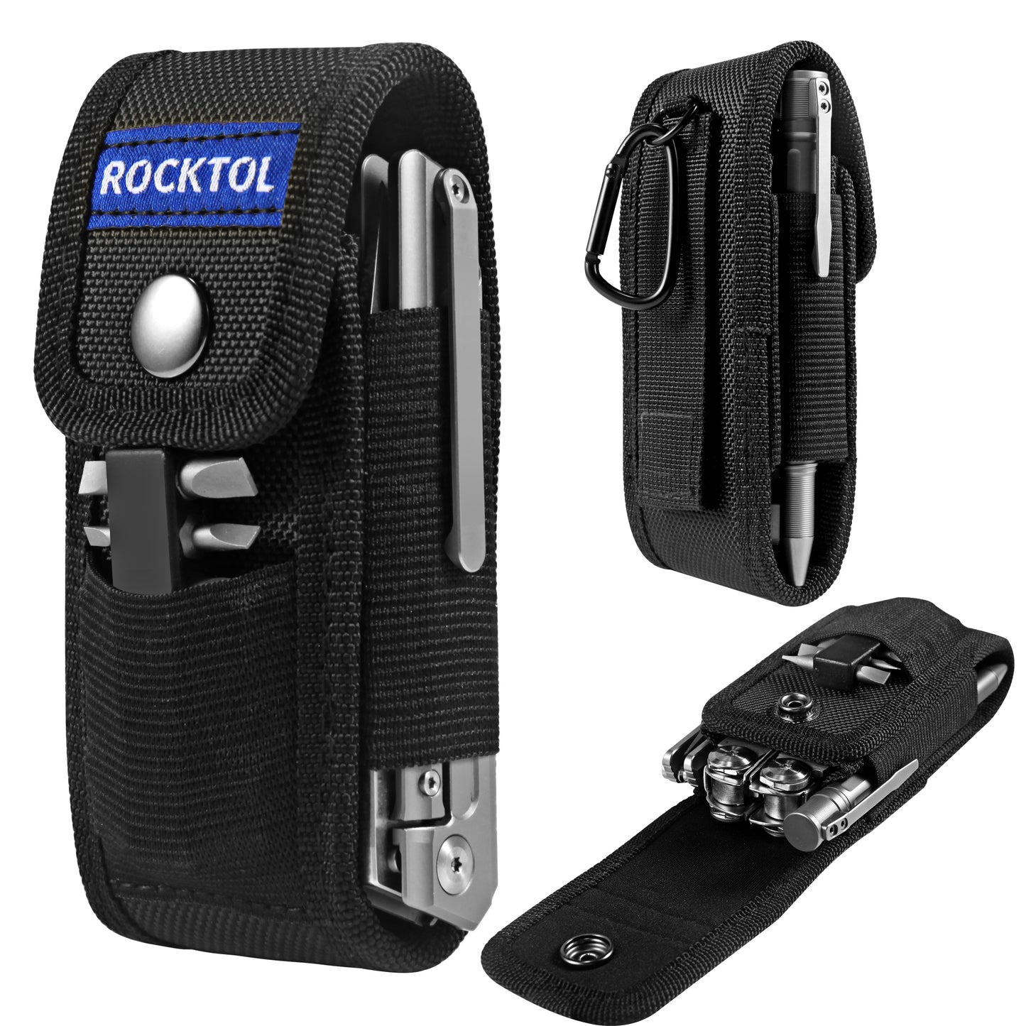 ROCKTOL Multitool Sheath for Belt, Nylon EDC Pouch with 4 Pockets,Tool Pouch for Multitool Pocket Knife Tactical Pen Flashlight